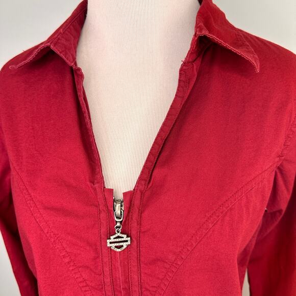 Harley-Davidson Red Zip Up Rhinestone Bling Shirt Size Small - Picture 8 of 8